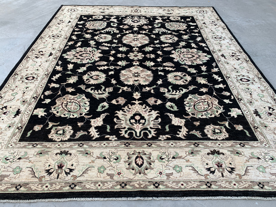 10'0 x 8'1 Handgeknoopt Pesjwari Chobi Wollen Vloerkleed - Zwart Traditioneel Bloemen Vloerkleed - KBHM-552
