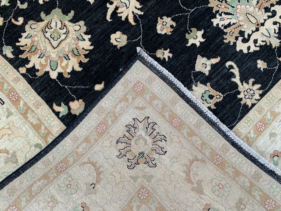 9'10 x 8'1 Hand-Knotted Peshawari Chobi Wool Rug - Black Traditional Floral Area Rug - KBHM-553
