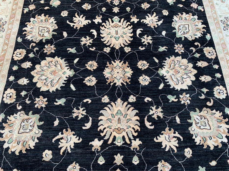 9'10 x 8'1 Hand-Knotted Peshawari Chobi Wool Rug - Black Traditional Floral Area Rug - KBHM-553