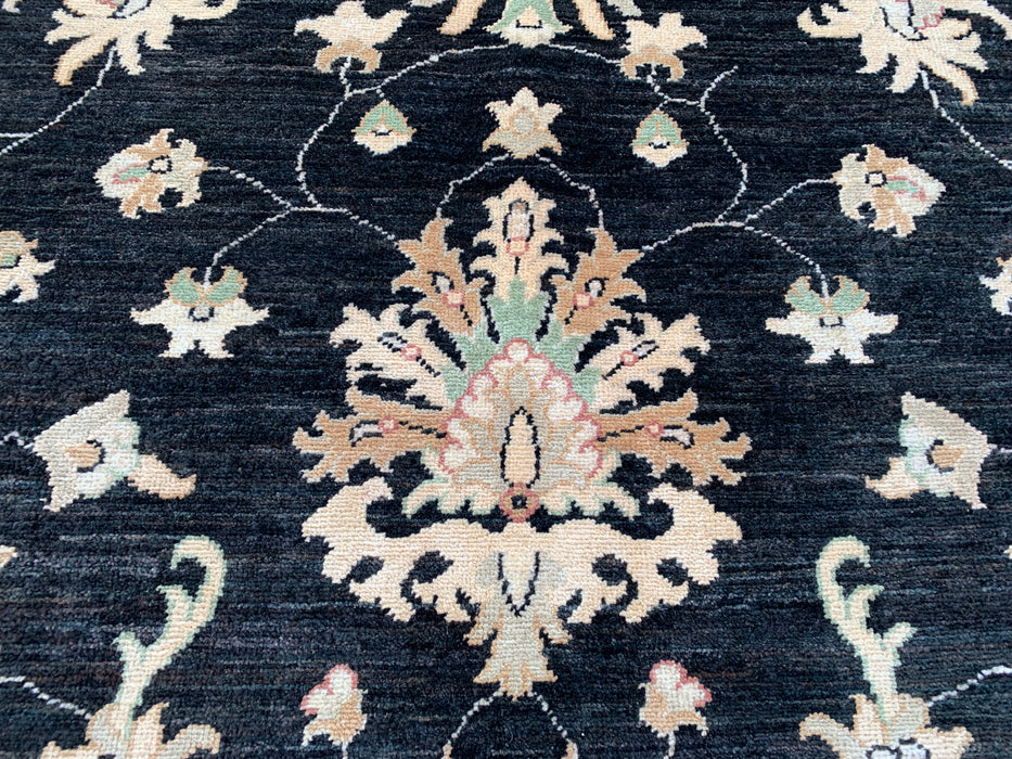 9'10 x 8'1 Hand-Knotted Peshawari Chobi Wool Rug - Black Traditional Floral Area Rug - KBHM-553