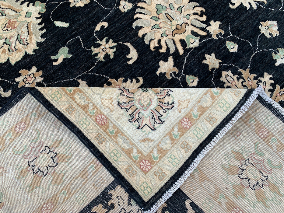 9'10 x 8'1 Hand-Knotted Peshawari Chobi Wool Rug - Black Traditional Floral Area Rug - KBHM-553