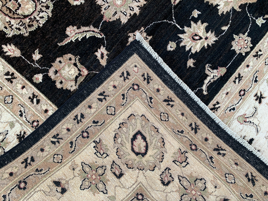 277 x 244 cm handgeknoopt Peshawari Chobi wollen tapijt - Zwart traditioneel gebloemd vloerkleed - KBHM-554