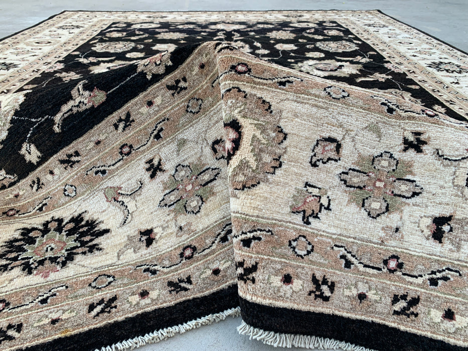 277 x 244 cm handgeknoopt Peshawari Chobi wollen tapijt - Zwart traditioneel gebloemd vloerkleed - KBHM-554