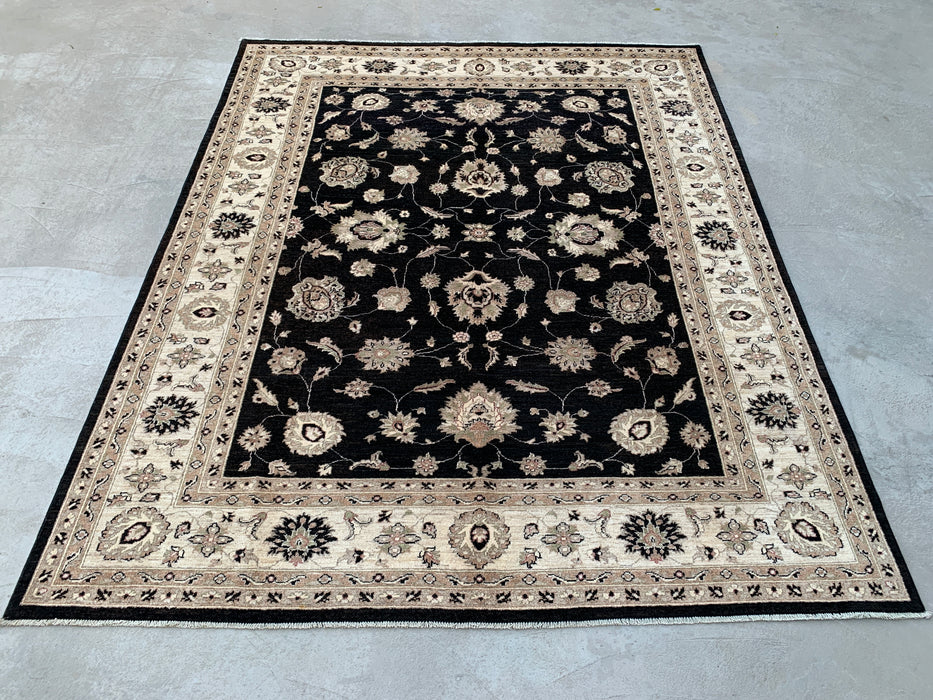 277 x 244 cm handgeknoopt Peshawari Chobi wollen tapijt - Zwart traditioneel gebloemd vloerkleed - KBHM-554