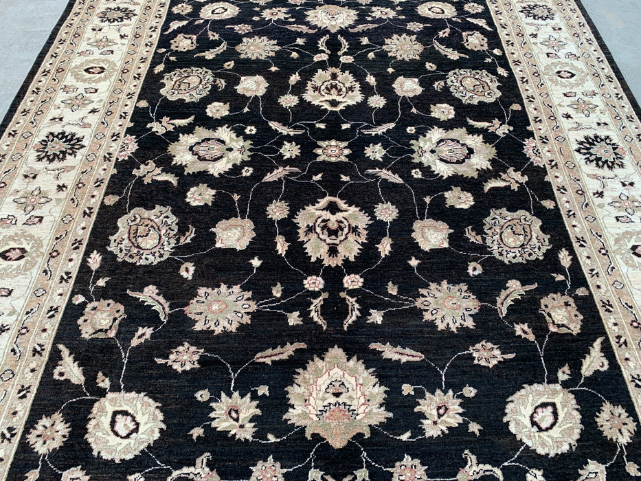 277 x 244 cm handgeknoopt Peshawari Chobi wollen tapijt - Zwart traditioneel gebloemd vloerkleed - KBHM-554