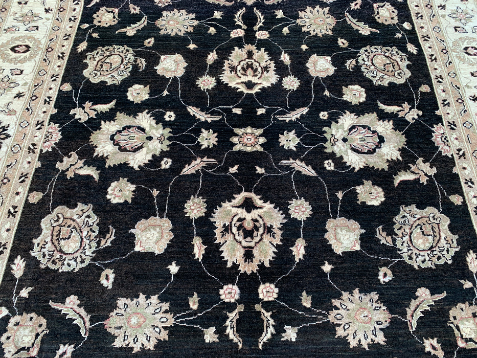 277 x 244 cm handgeknoopt Peshawari Chobi wollen tapijt - Zwart traditioneel gebloemd vloerkleed - KBHM-554