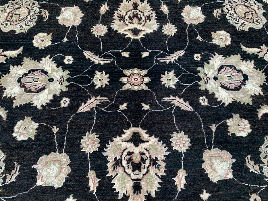277 x 244 cm handgeknoopt Peshawari Chobi wollen tapijt - Zwart traditioneel gebloemd vloerkleed - KBHM-554