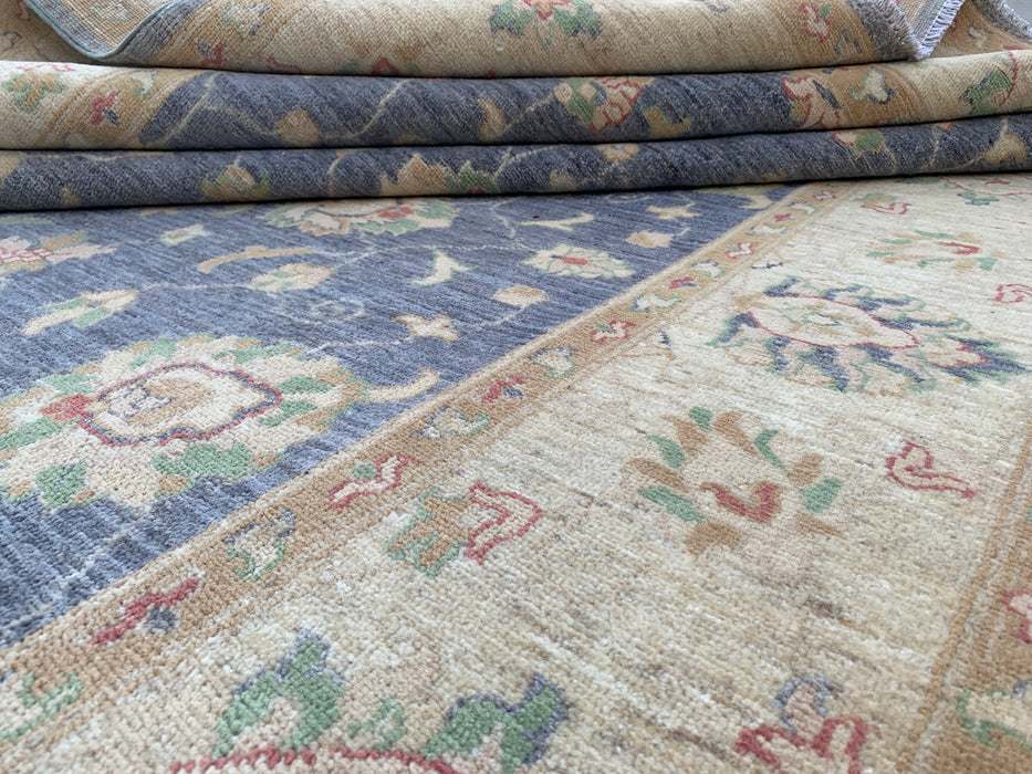 10'2 x 6'6 Hand-Knotted Peshawari Chobi Wool Rug - Blue Gray Traditional Floral Area Rug - KBHM-555