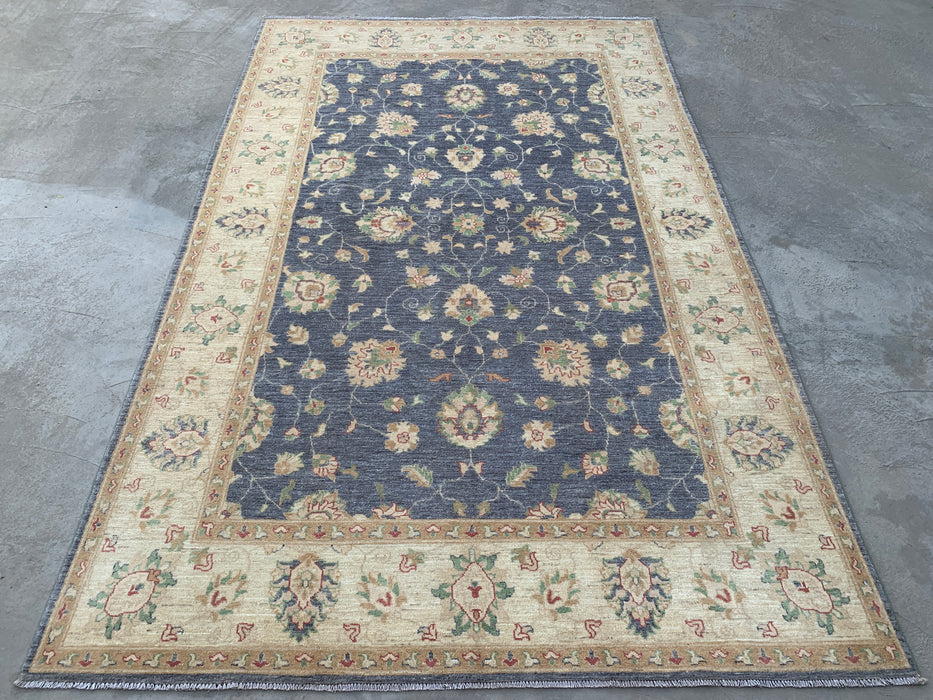 10'2 x 6'6 Hand-Knotted Peshawari Chobi Wool Rug - Blue Gray Traditional Floral Area Rug - KBHM-555