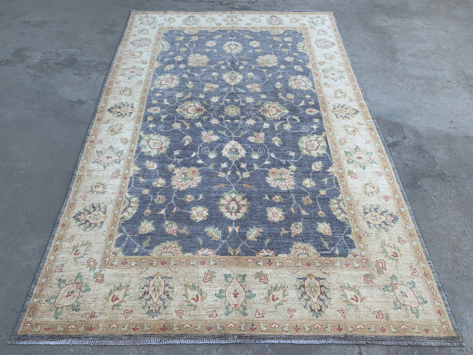 10'2 x 6'6 Hand-Knotted Peshawari Chobi Wool Rug - Blue Gray Traditional Floral Area Rug - KBHM-555