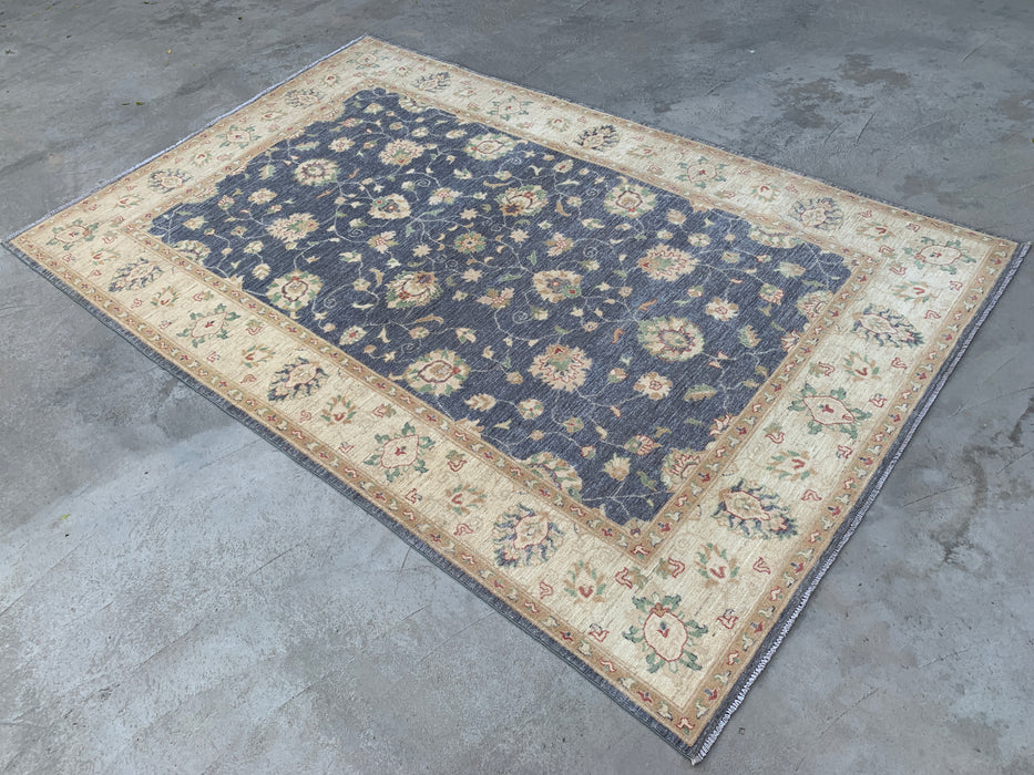 10'2 x 6'6 Hand-Knotted Peshawari Chobi Wool Rug - Blue Gray Traditional Floral Area Rug - KBHM-555