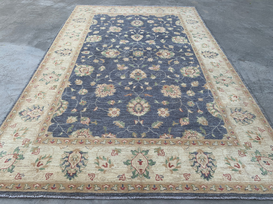 10'2 x 6'6 Hand-Knotted Peshawari Chobi Wool Rug - Blue Gray Traditional Floral Area Rug - KBHM-555