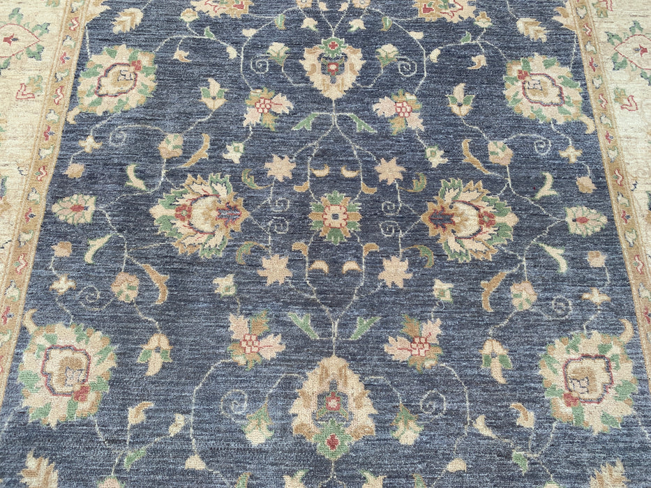 10'2 x 6'6 Hand-Knotted Peshawari Chobi Wool Rug - Blue Gray Traditional Floral Area Rug - KBHM-555