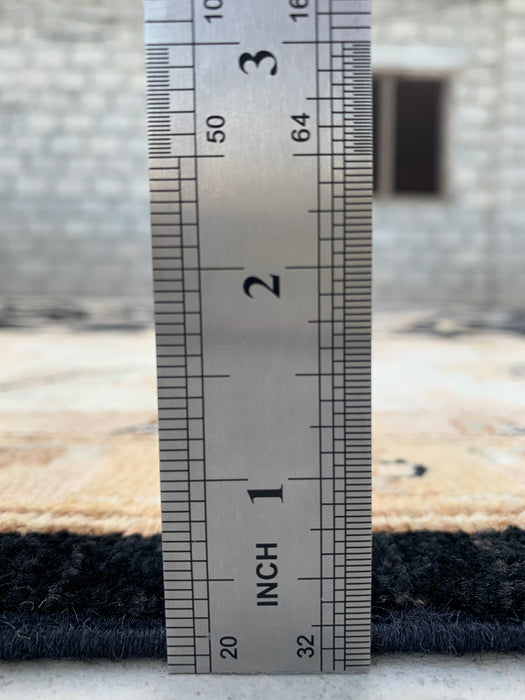 9'7 x 7'11 handgeknoopt Peshawari Chobi wollen tapijt - Zwart traditioneel bloemmotief karpet - KBHM-556