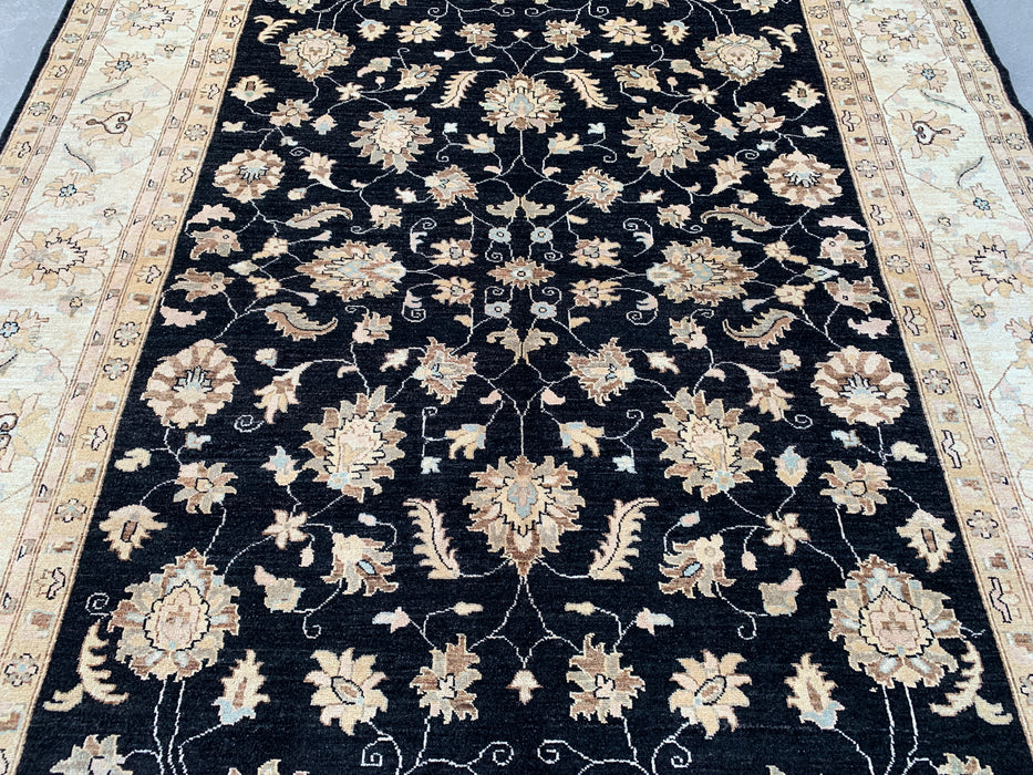 9'7 x 7'11 handgeknoopt Peshawari Chobi wollen tapijt - Zwart traditioneel bloemmotief karpet - KBHM-556