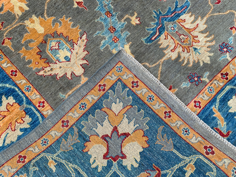 9'11 x 8'2 Hand-Knotted Peshawari Chobi Wool Rug - Blue Gray Traditional Floral Area Rug - KBHM-557
