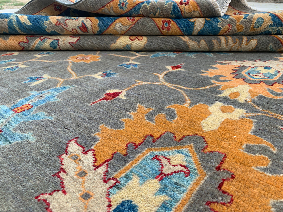 9'11 x 8'2 Hand-Knotted Peshawari Chobi Wool Rug - Blue Gray Traditional Floral Area Rug - KBHM-557