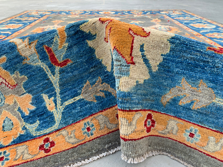 9'11 x 8'2 Hand-Knotted Peshawari Chobi Wool Rug - Blue Gray Traditional Floral Area Rug - KBHM-557