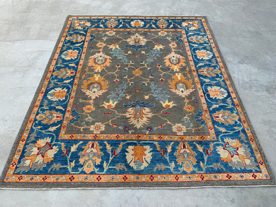 9'11 x 8'2 Hand-Knotted Peshawari Chobi Wool Rug - Blue Gray Traditional Floral Area Rug - KBHM-557