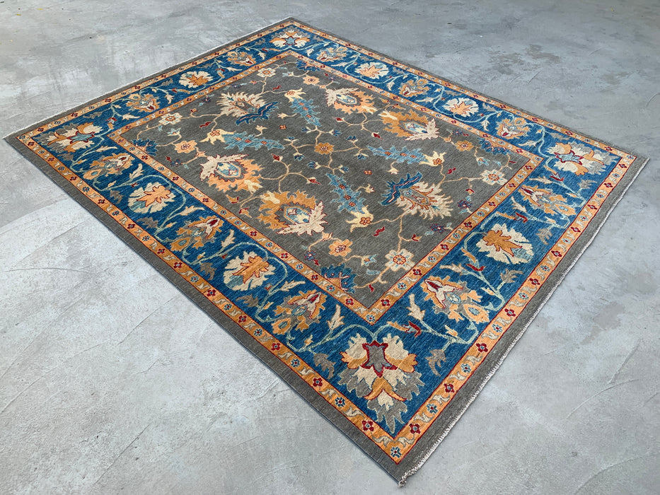 9'11 x 8'2 Hand-Knotted Peshawari Chobi Wool Rug - Blue Gray Traditional Floral Area Rug - KBHM-557