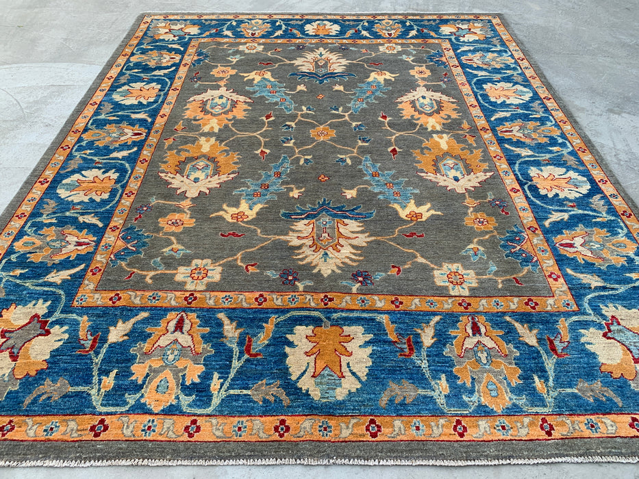 9'11 x 8'2 Hand-Knotted Peshawari Chobi Wool Rug - Blue Gray Traditional Floral Area Rug - KBHM-557