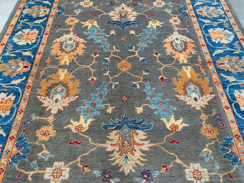 9'11 x 8'2 Hand-Knotted Peshawari Chobi Wool Rug - Blue Gray Traditional Floral Area Rug - KBHM-557