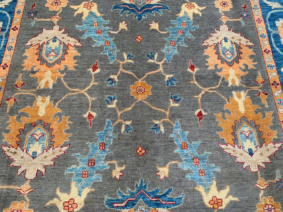 9'11 x 8'2 Hand-Knotted Peshawari Chobi Wool Rug - Blue Gray Traditional Floral Area Rug - KBHM-557