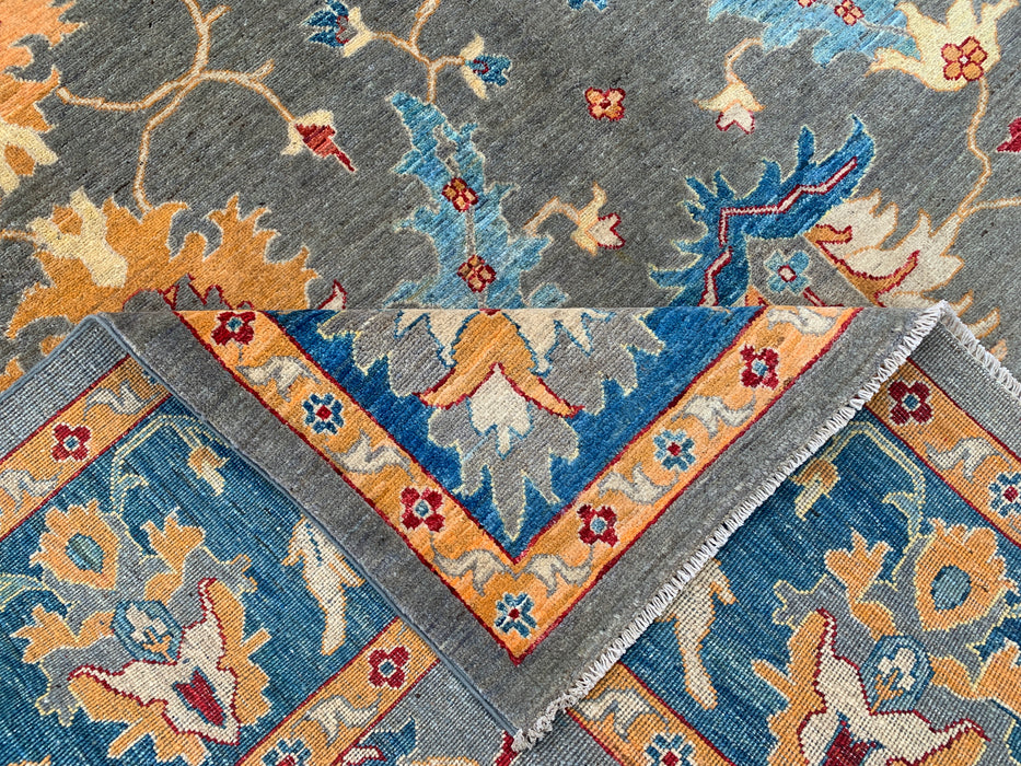 9'11 x 8'2 Hand-Knotted Peshawari Chobi Wool Rug - Blue Gray Traditional Floral Area Rug - KBHM-557
