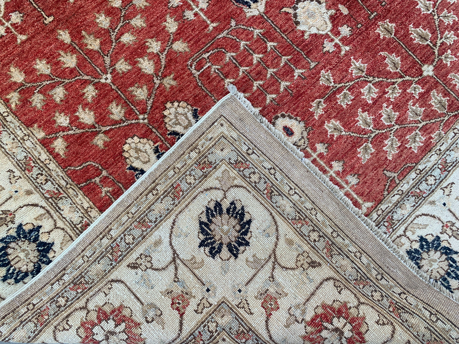 9'11 x 7'11 Hand-Knotted Peshawari Chobi Wool Rug - Red Traditional Garden Floral Area Rug - KBHM-558