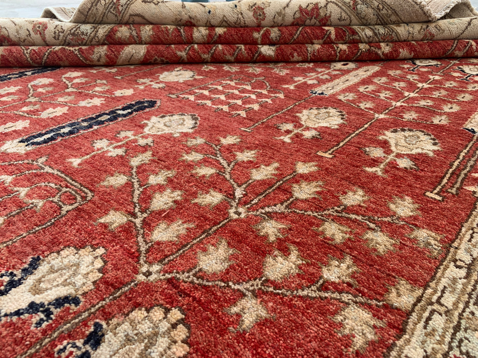 9'11 x 7'11 Hand-Knotted Peshawari Chobi Wool Rug - Red Traditional Garden Floral Area Rug - KBHM-558