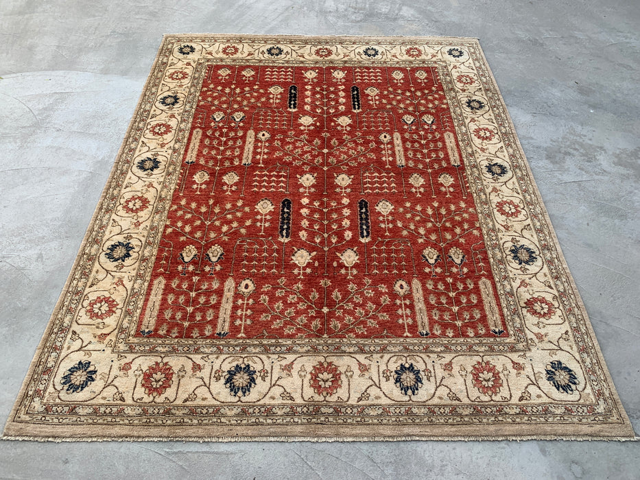 9'11 x 7'11 Hand-Knotted Peshawari Chobi Wool Rug - Red Traditional Garden Floral Area Rug - KBHM-558