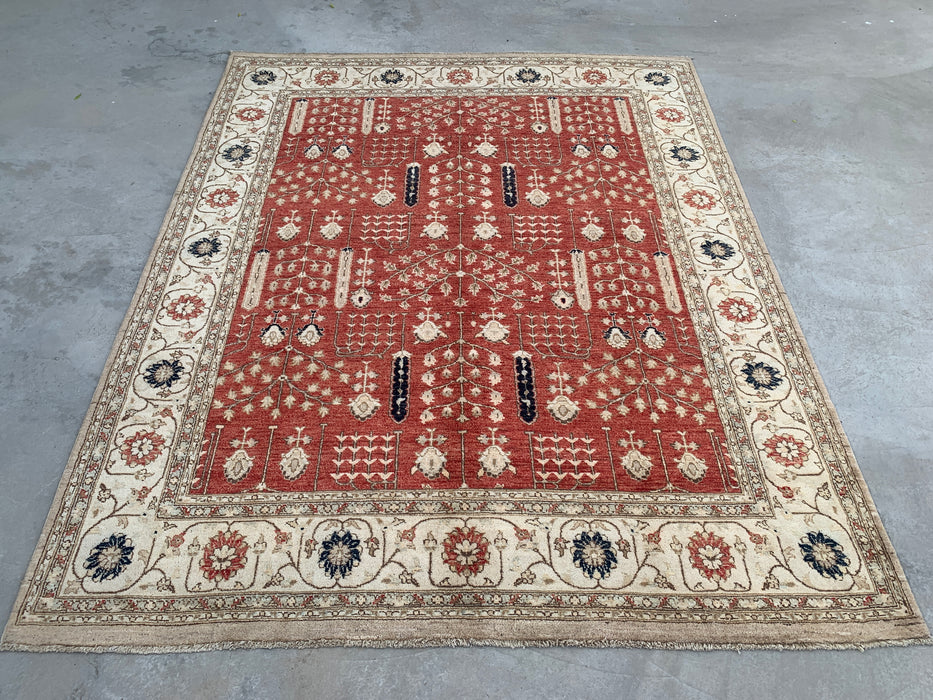 9'11 x 7'11 Hand-Knotted Peshawari Chobi Wool Rug - Red Traditional Garden Floral Area Rug - KBHM-558