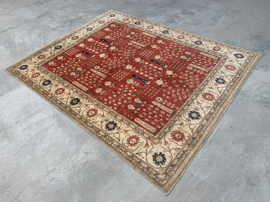9'11 x 7'11 Hand-Knotted Peshawari Chobi Wool Rug - Red Traditional Garden Floral Area Rug - KBHM-558