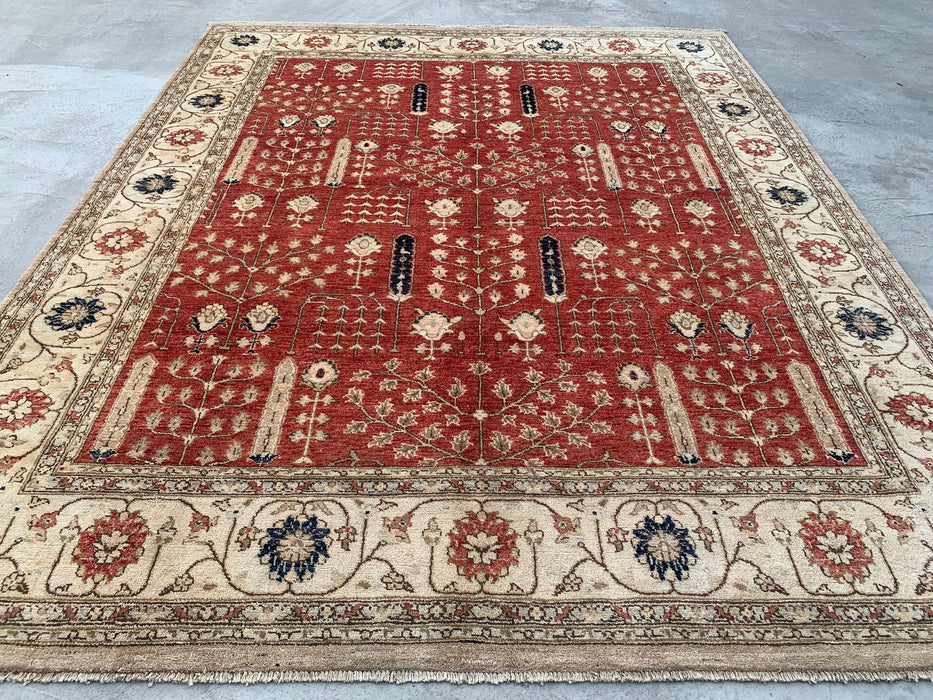 9'11 x 7'11 Hand-Knotted Peshawari Chobi Wool Rug - Red Traditional Garden Floral Area Rug - KBHM-558