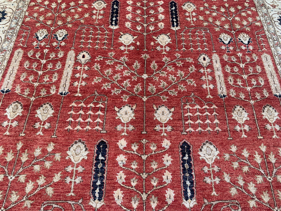 9'11 x 7'11 Hand-Knotted Peshawari Chobi Wool Rug - Red Traditional Garden Floral Area Rug - KBHM-558