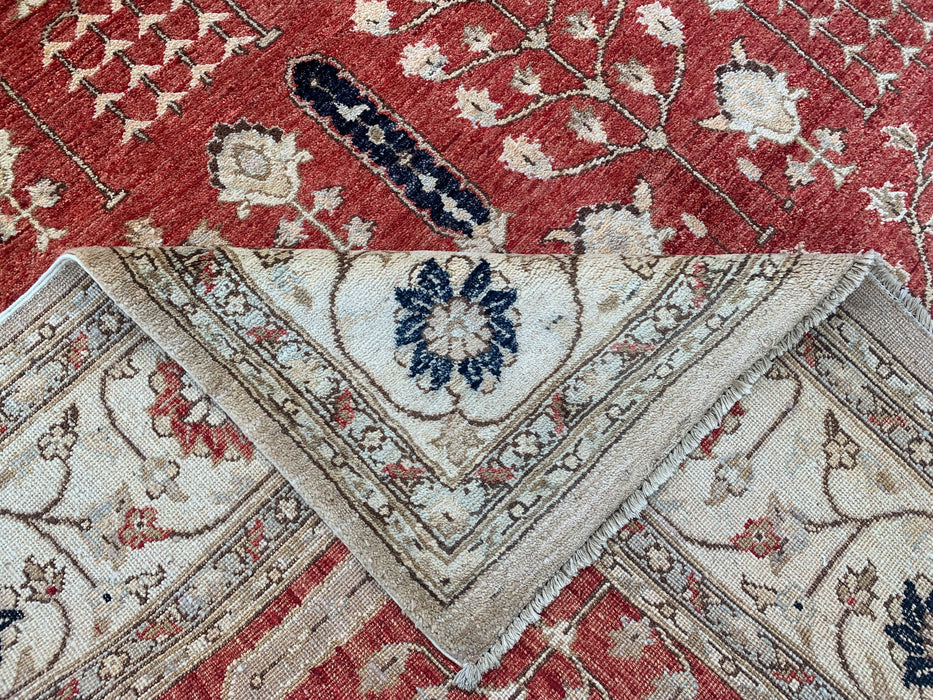 9'11 x 7'11 Hand-Knotted Peshawari Chobi Wool Rug - Red Traditional Garden Floral Area Rug - KBHM-558