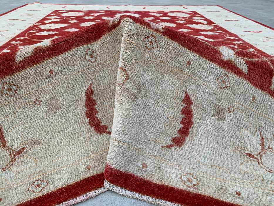 9'11 x 8'1 Hand-Knotted Peshawari Chobi Wool Rug - Red Traditional Floral Area Rug - KBHM-559