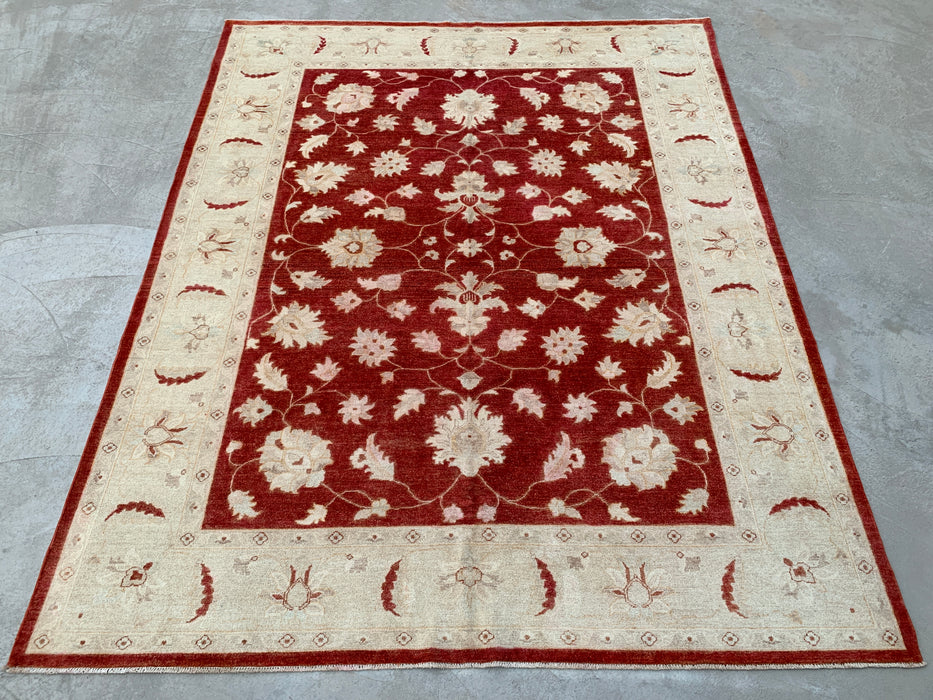 9'11 x 8'1 Hand-Knotted Peshawari Chobi Wool Rug - Red Traditional Floral Area Rug - KBHM-559