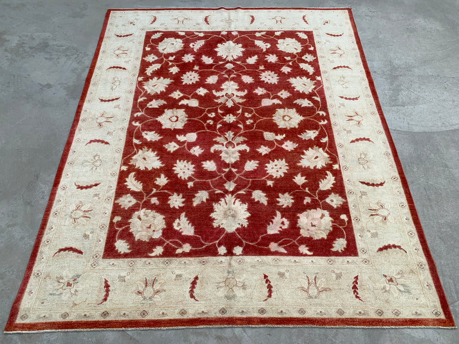 9'11 x 8'1 Hand-Knotted Peshawari Chobi Wool Rug - Red Traditional Floral Area Rug - KBHM-559