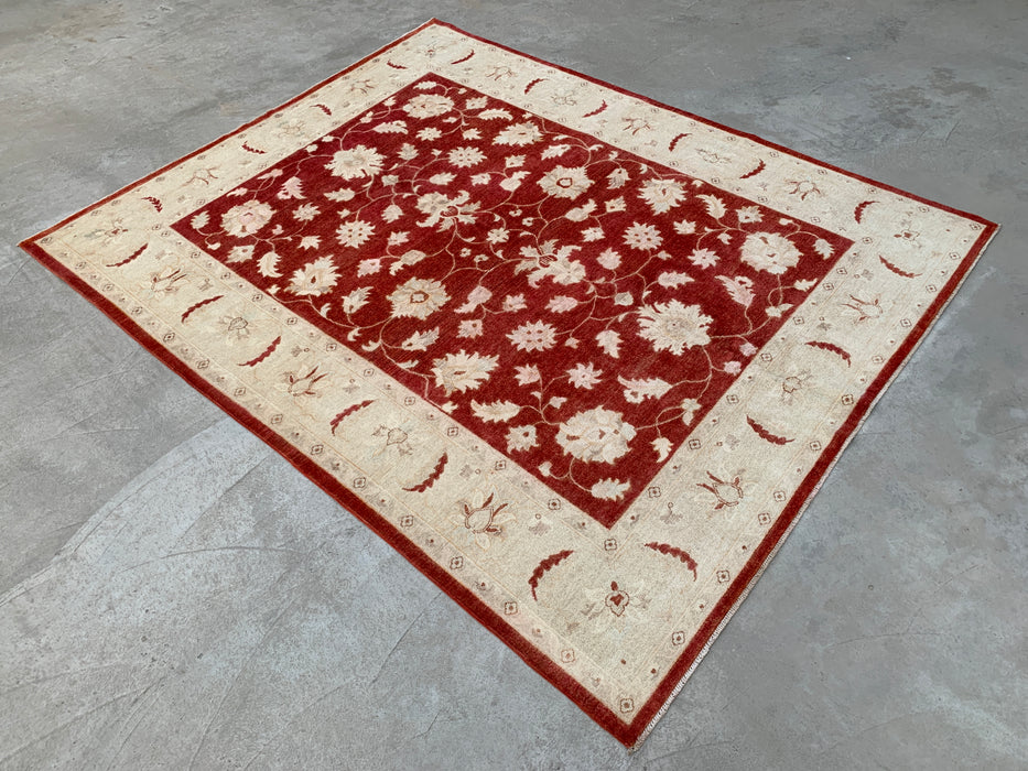 9'11 x 8'1 Hand-Knotted Peshawari Chobi Wool Rug - Red Traditional Floral Area Rug - KBHM-559