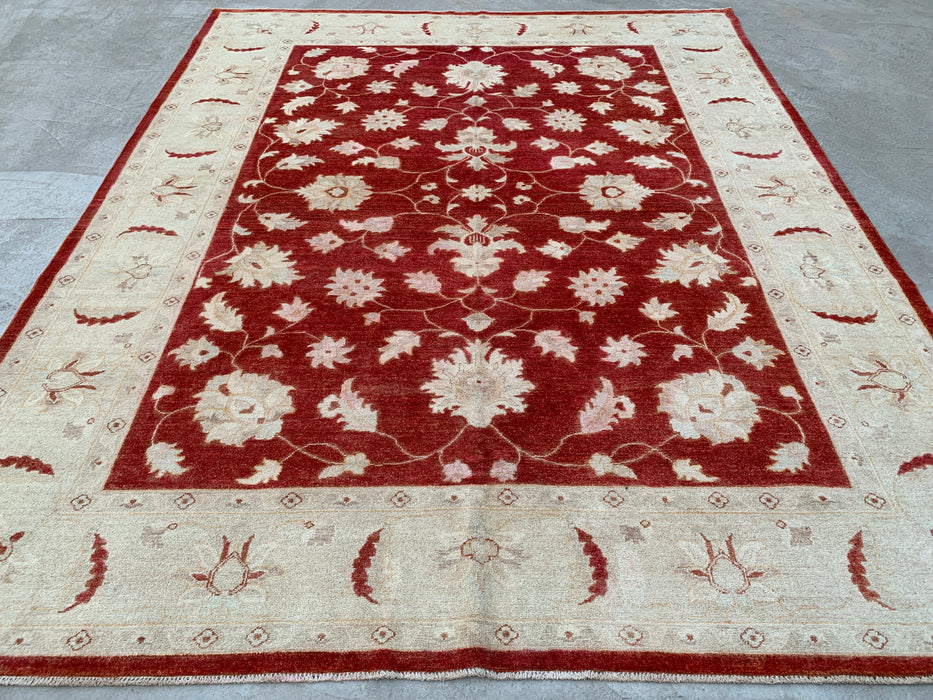 9'11 x 8'1 Hand-Knotted Peshawari Chobi Wool Rug - Red Traditional Floral Area Rug - KBHM-559