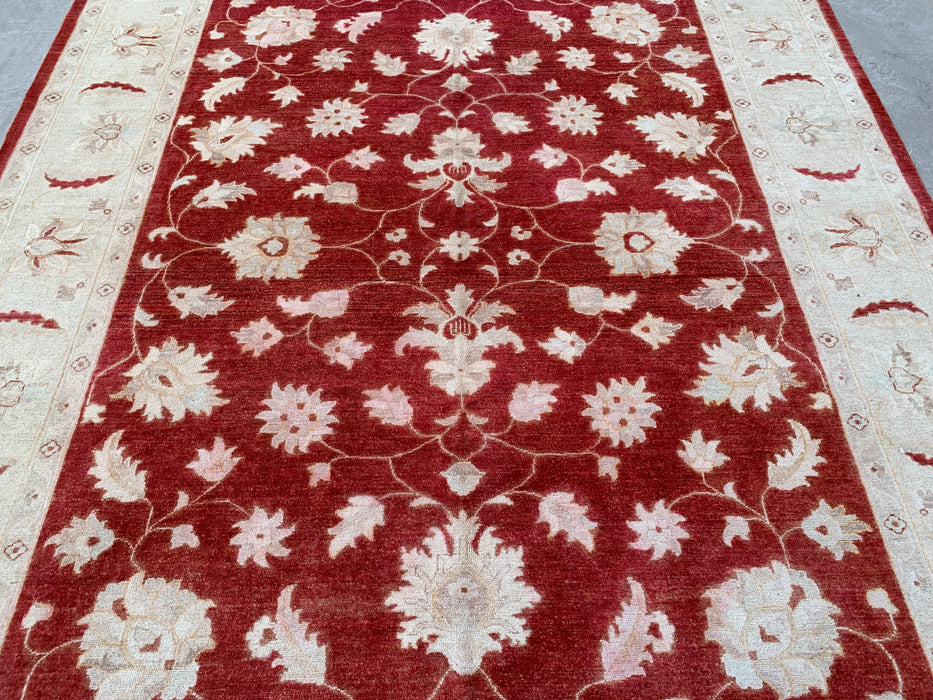 9'11 x 8'1 Hand-Knotted Peshawari Chobi Wool Rug - Red Traditional Floral Area Rug - KBHM-559