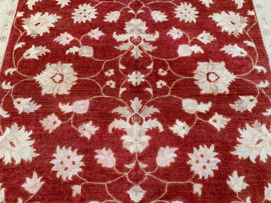 9'11 x 8'1 Hand-Knotted Peshawari Chobi Wool Rug - Red Traditional Floral Area Rug - KBHM-559