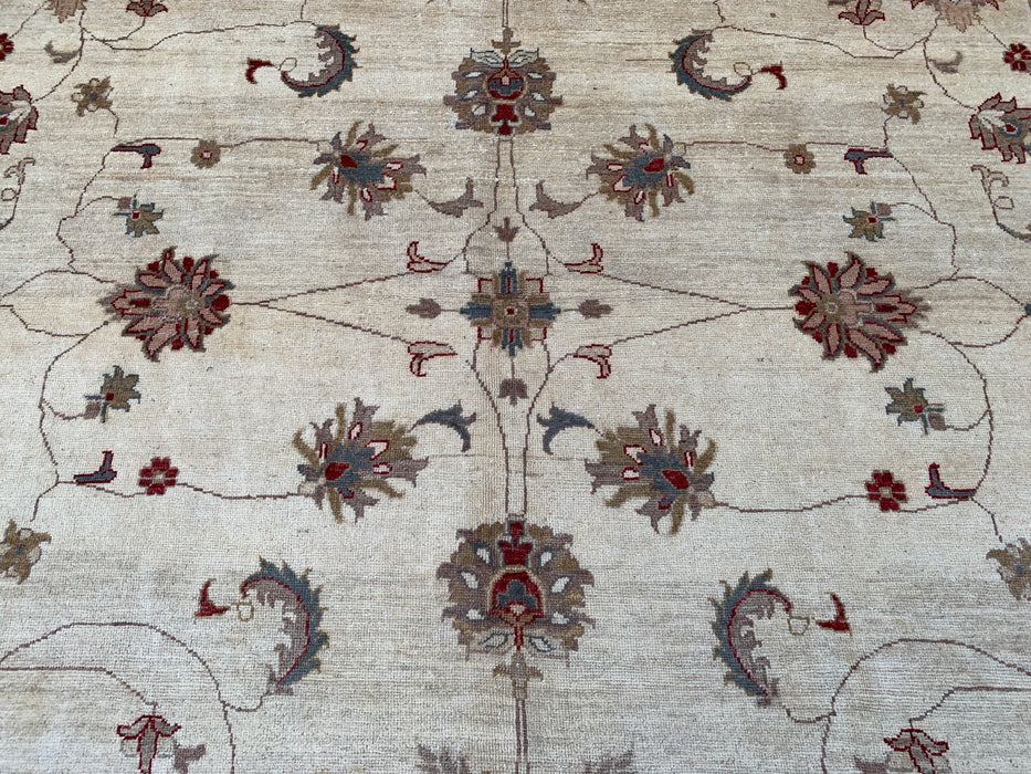 9'8 x 8'10 Handgeknoopt Peshawari Chobi Wollen Vloerkleed - Ivoorblauw Traditioneel Bloemen Vloerkleed - KBHM-560