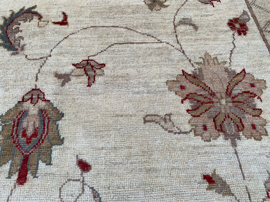 9'8 x 8'10 Handgeknoopt Peshawari Chobi Wollen Vloerkleed - Ivoorblauw Traditioneel Bloemen Vloerkleed - KBHM-560