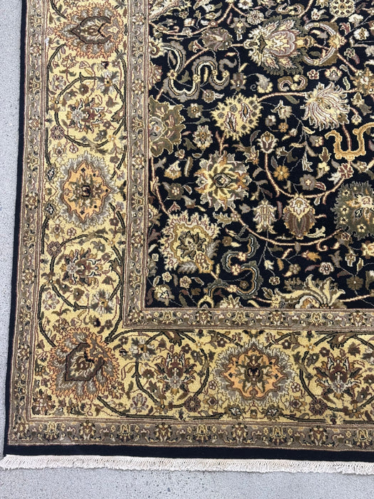 8’x10’ Hand-Knotted Persian-Style (Indo-Persian) Wool Area Rug- Black/Beige