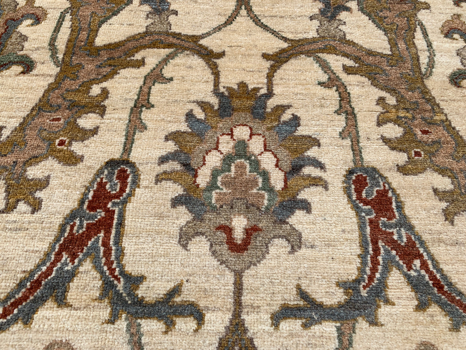 13'7 x 9'11 Handgeknoopt Peshawari Chobi wollen tapijt - Ivoor traditioneel bloemenkleed - KBHM-561