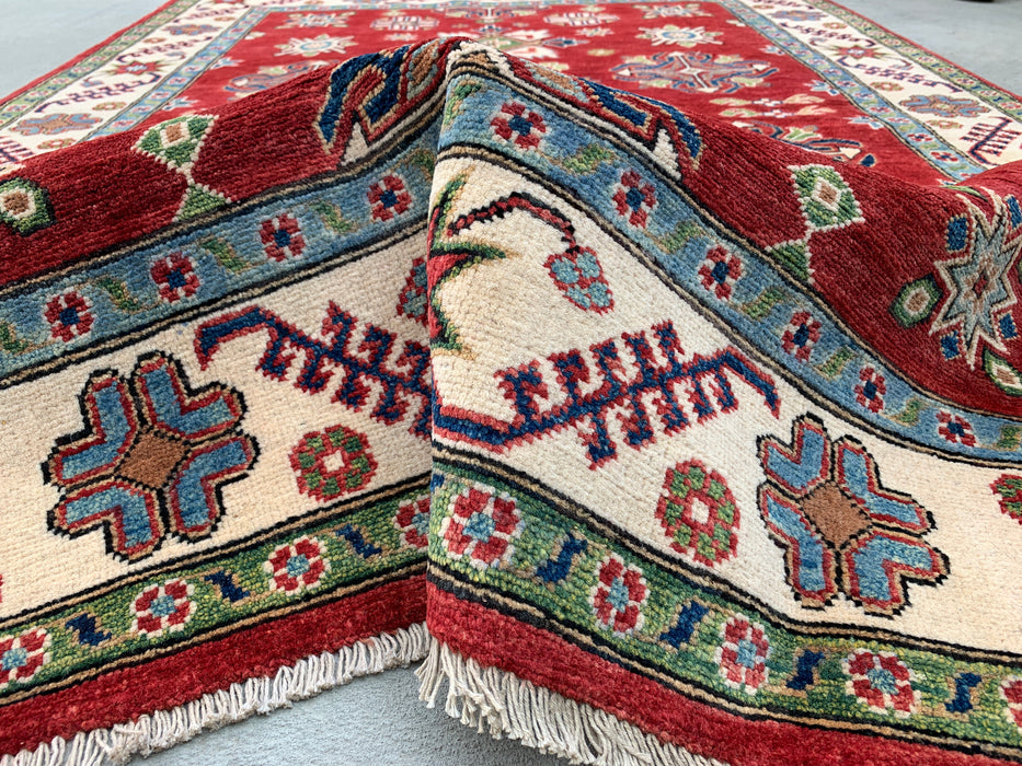 6'9 x 4'10 Hand-Knotted Peshawari Chobi Wool Rug - Red Tribal Traditional Area Rug - KBHM-562