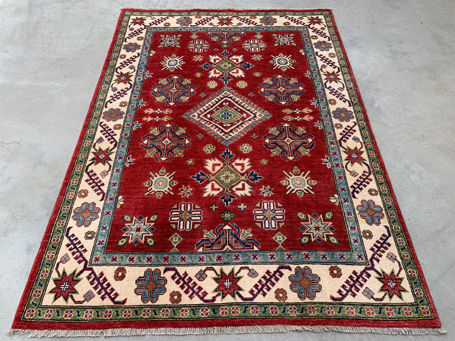 6'9 x 4'10 Hand-Knotted Peshawari Chobi Wool Rug - Red Tribal Traditional Area Rug - KBHM-562