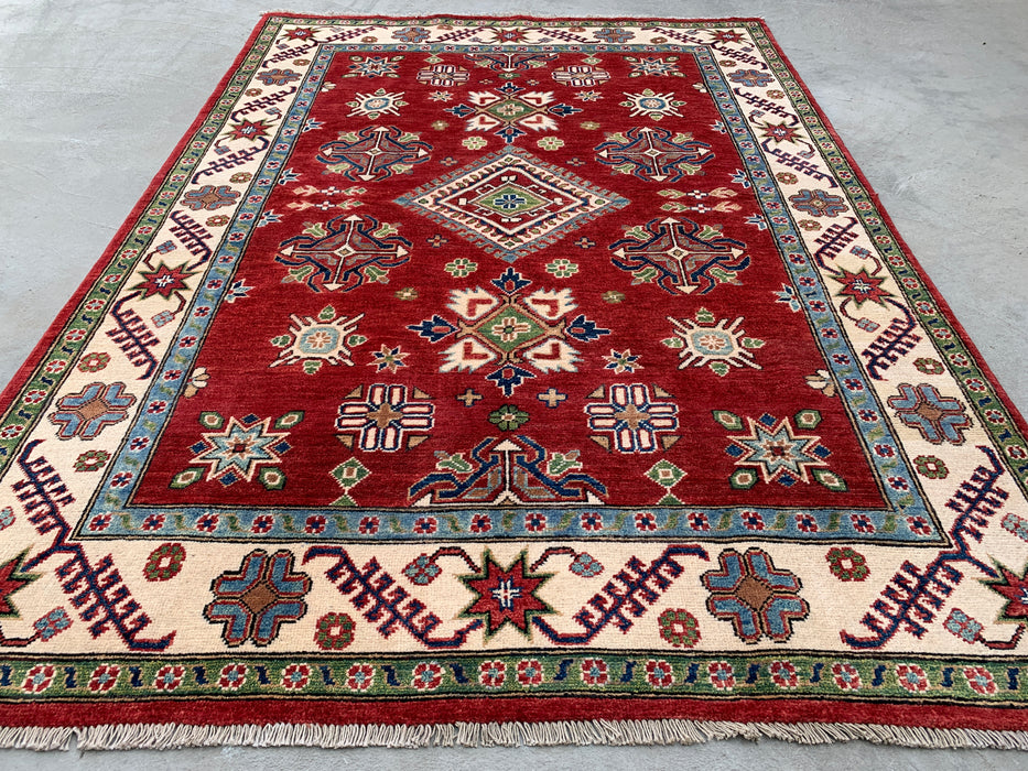 6'9 x 4'10 Hand-Knotted Peshawari Chobi Wool Rug - Red Tribal Traditional Area Rug - KBHM-562